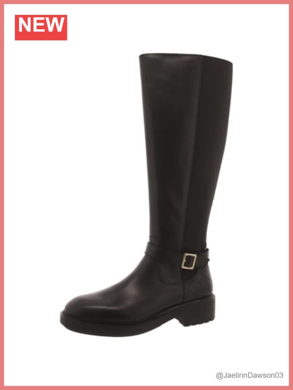 Knee-High Leather Boots with Buckle and Zip Closure
